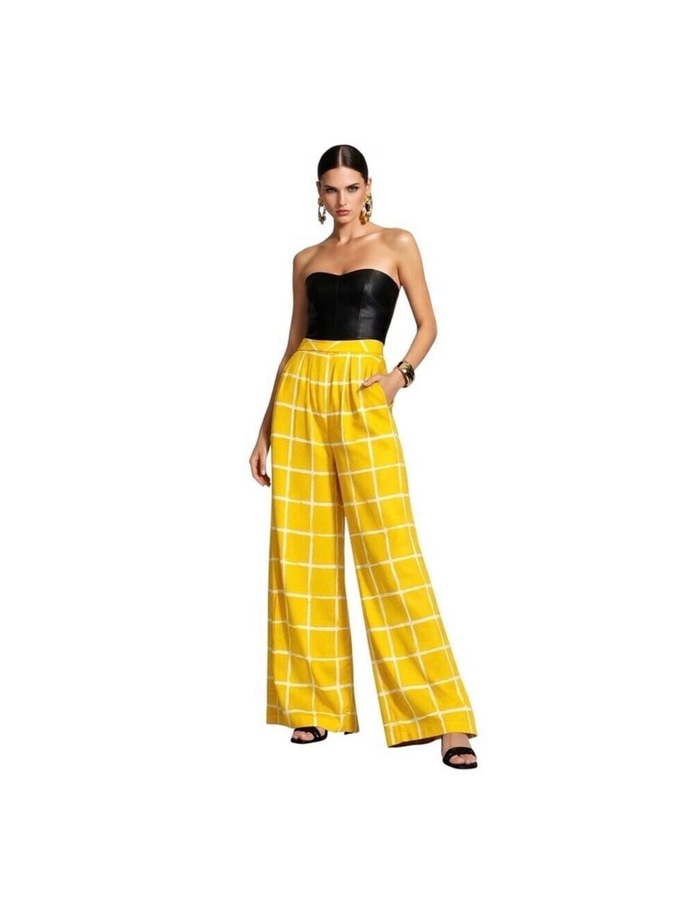 Anthropologie Moon River Window Pane Wide Leg Palazzo Pants